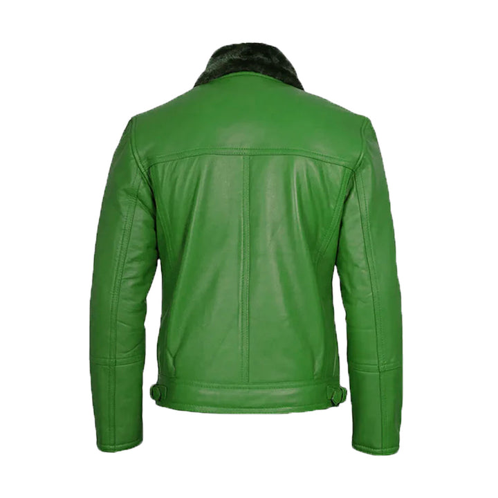 Men's Green Leather Shearling Moto Jacket
