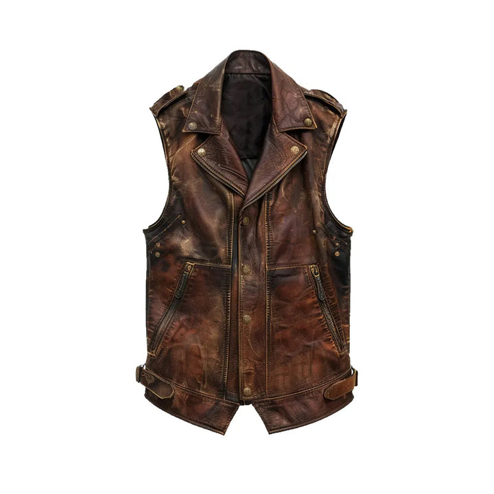 Men’s Amell Vintage Distressed Brown Leather Vest