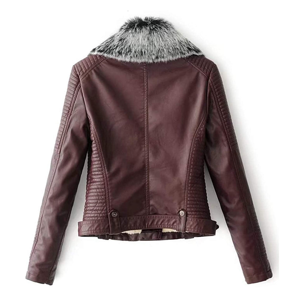 Women Shearling Maroon Leather Jacket