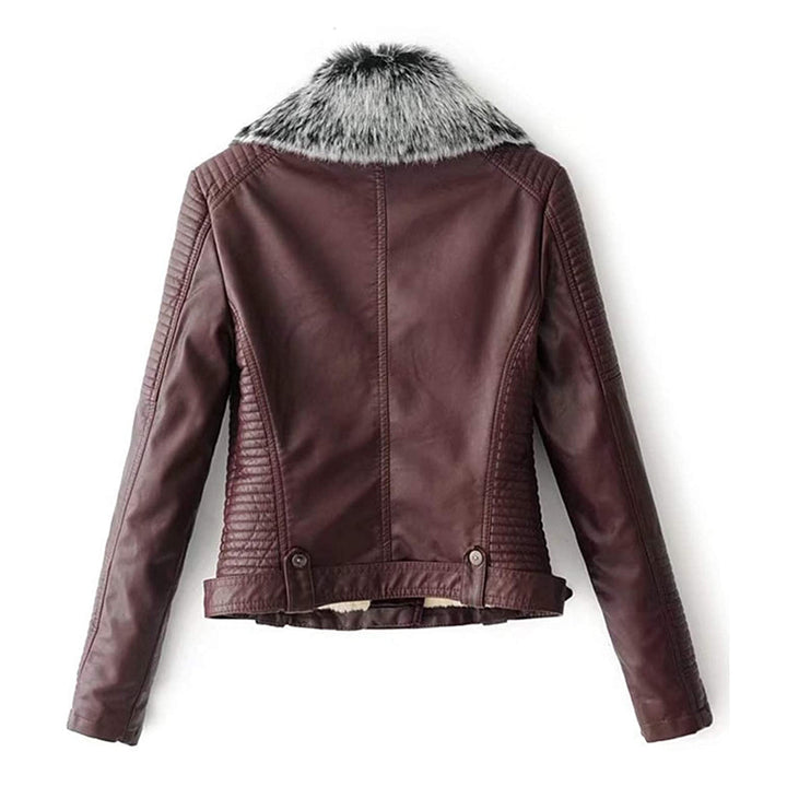 Women Shearling Maroon Leather Jacket