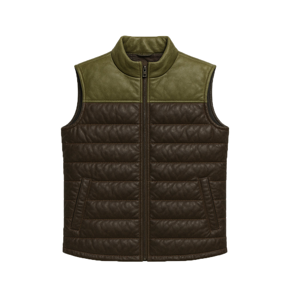 Unisex Bridger Green Leather Down Puffer Vest
