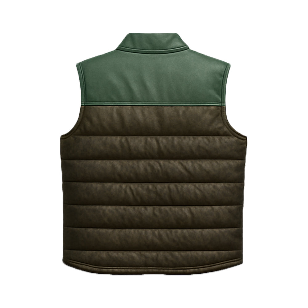 Unisex Bridger Green Leather Down Puffer Vest