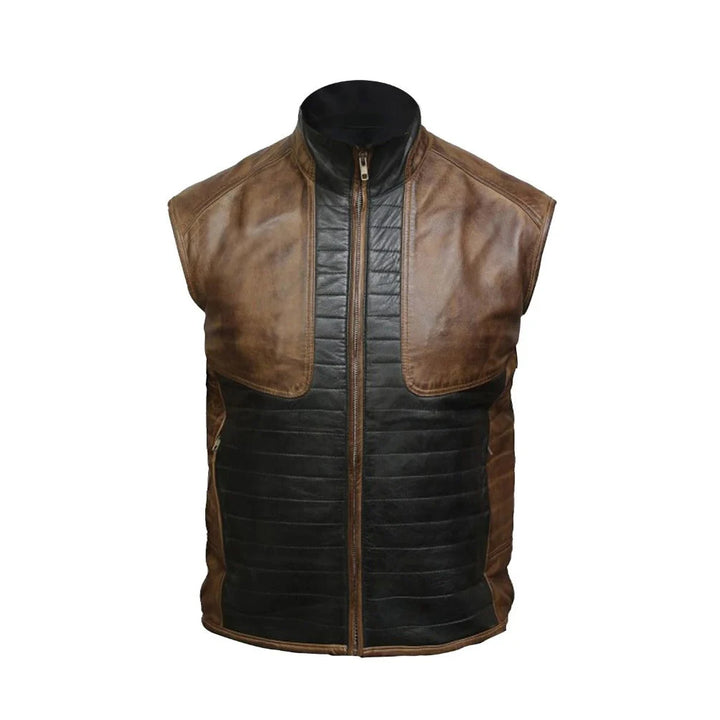 Men Brown & Black Leather Vest