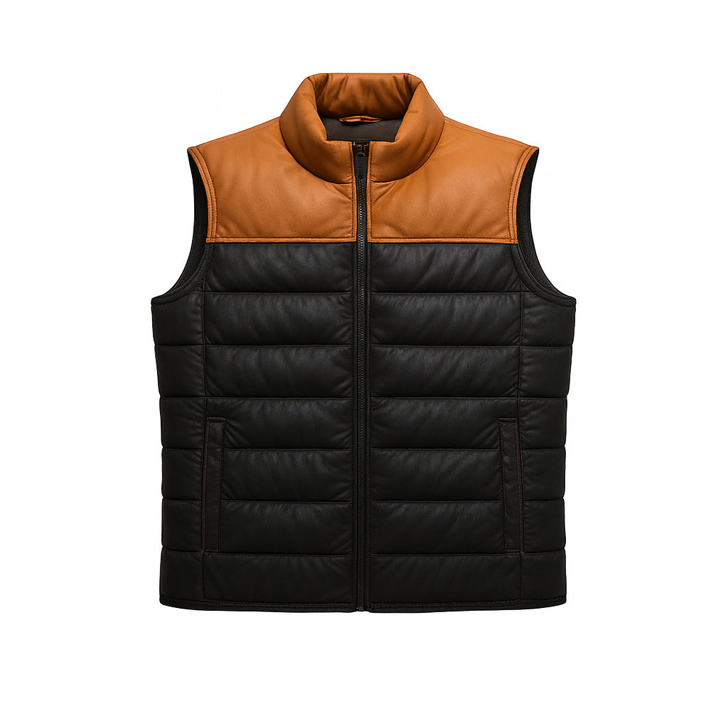 Unisex Bridger Brown Leather Down Puffer Ves