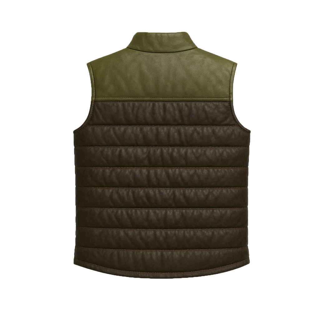 Unisex Bridger Green Leather Down Puffer Vest