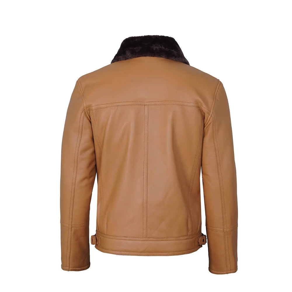 Men’s Shearling Leather Moto Jacket – Camel Color