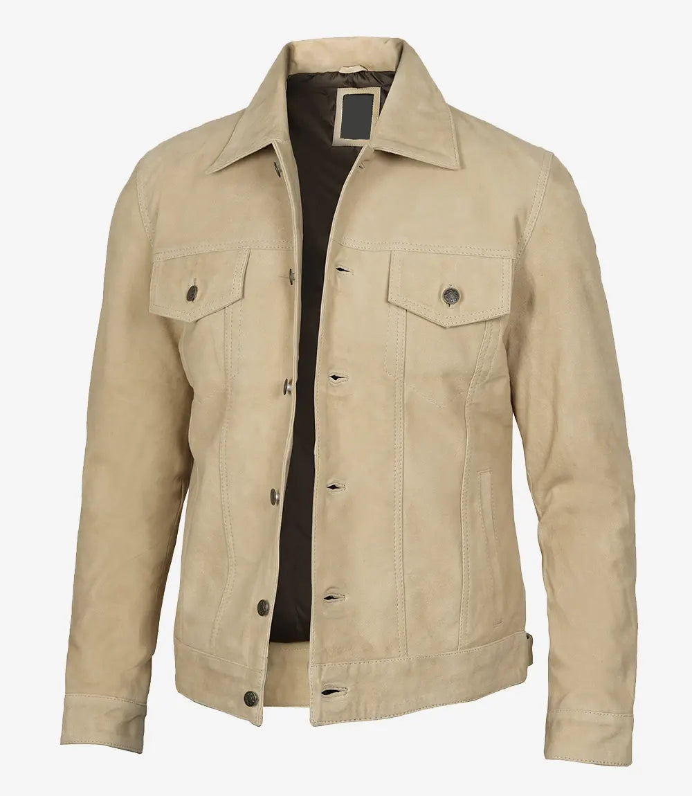 Fernando Men's Camel Suede Trucker Jacket