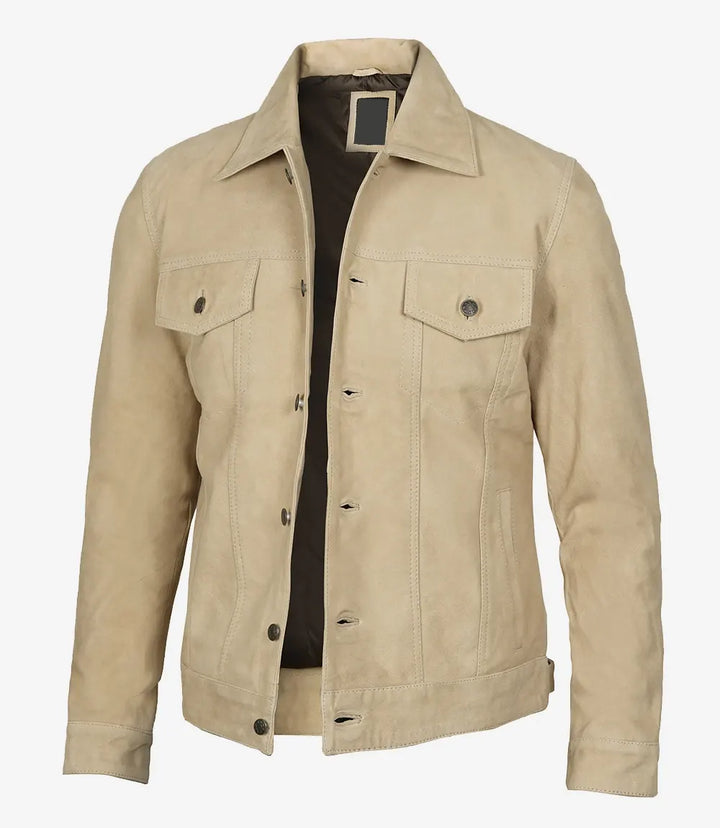 Fernando Men's Camel Suede Trucker Jacket