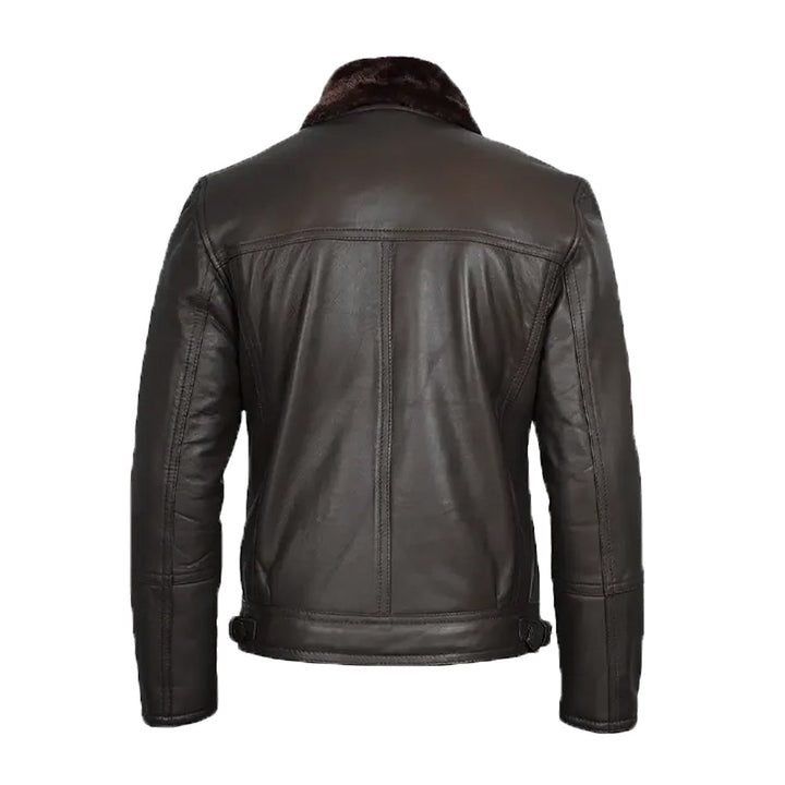 Men's Dark Brown Shearling Leather Moto Jacket