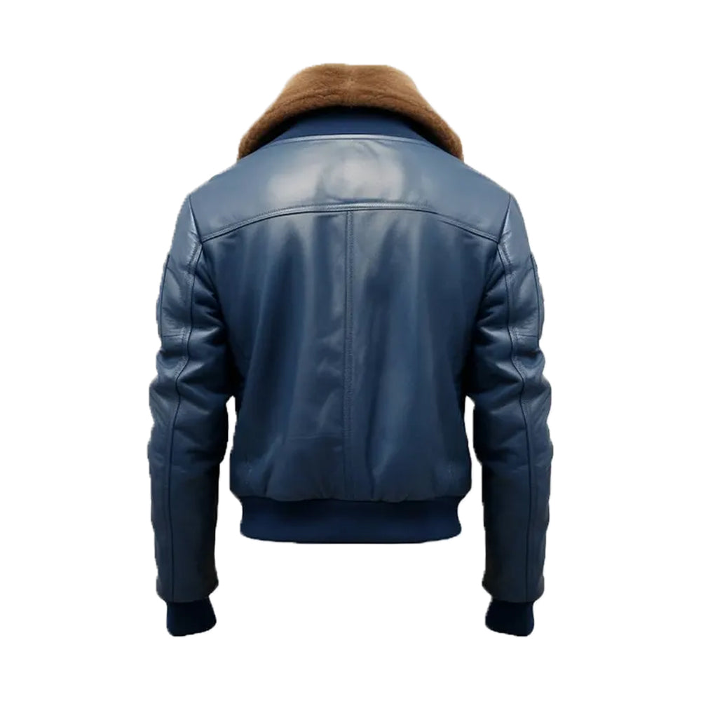 Men's Blue Flight Bomber Leather Jacket
