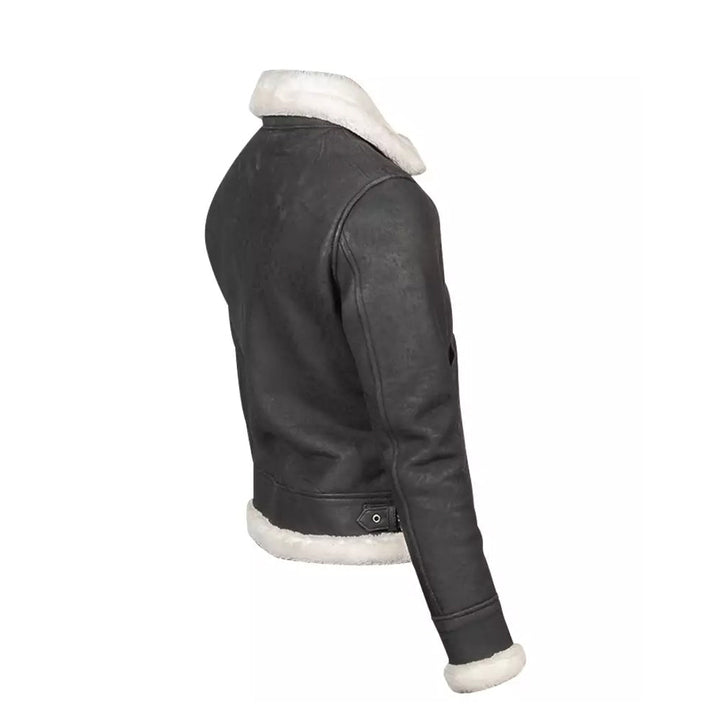Women White Shearling Fur Leather Bomber Grey Jacket