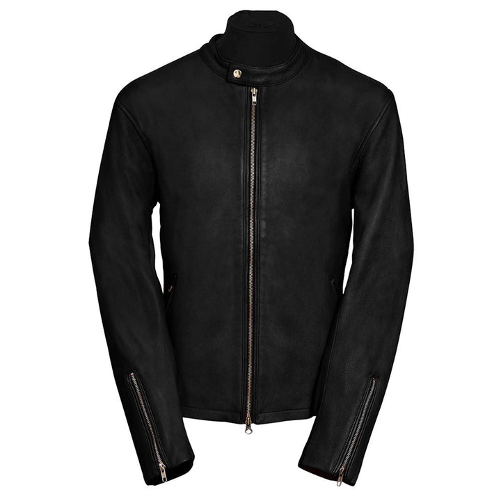 Moto Racer Black Leather Jacket for Men - Genuine Slim Fit