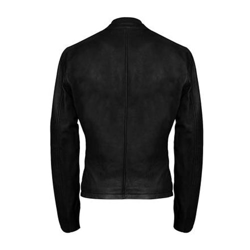 Moto Racer Black Leather Jacket for Men - Genuine Slim Fit