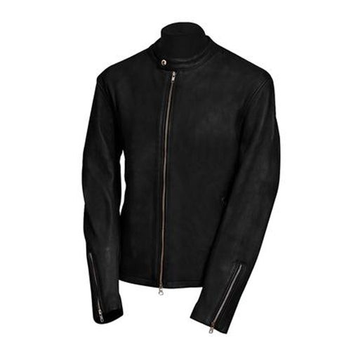 Moto Racer Black Leather Jacket for Men - Genuine Slim Fit