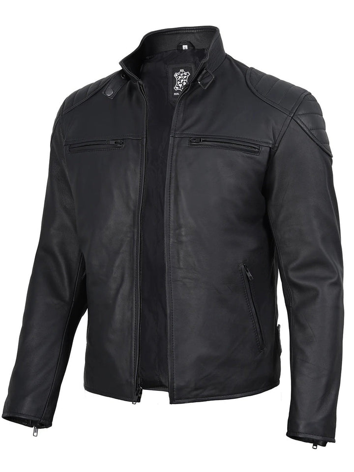 Men's Matte Black Biker Style Leather Jacket