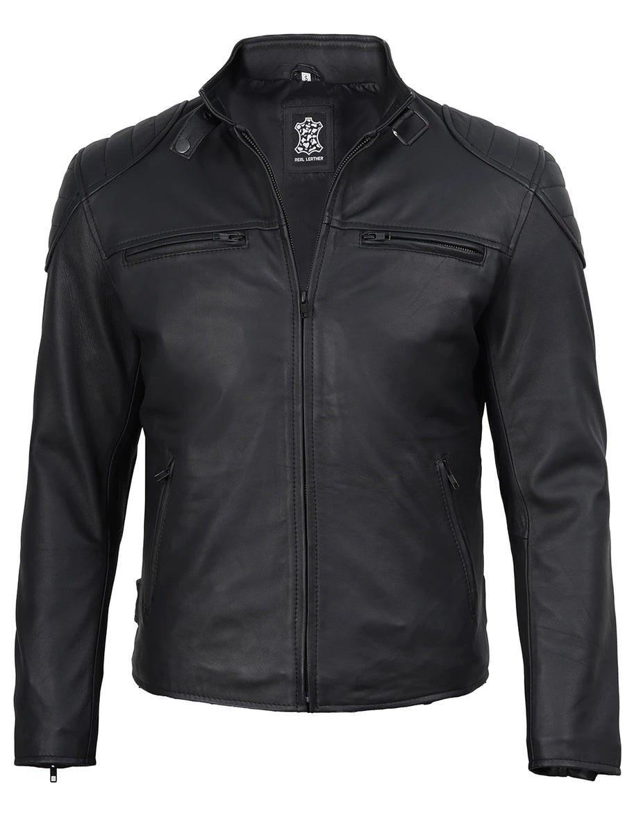 Men's Matte Black Biker Style Leather Jacket