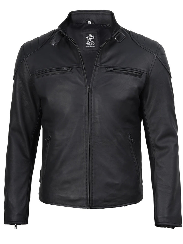 Men's Matte Black Biker Style Leather Jacket