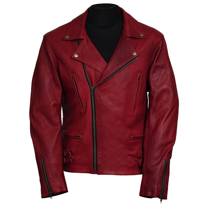 Easy Rider Red Leather Jacket for Men - Genuine Slim Fit