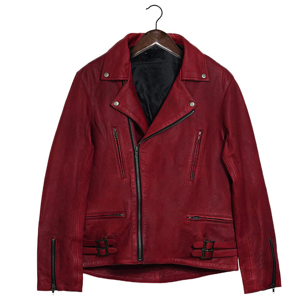 Easy Rider Red Leather Jacket for Men - Genuine Slim Fit