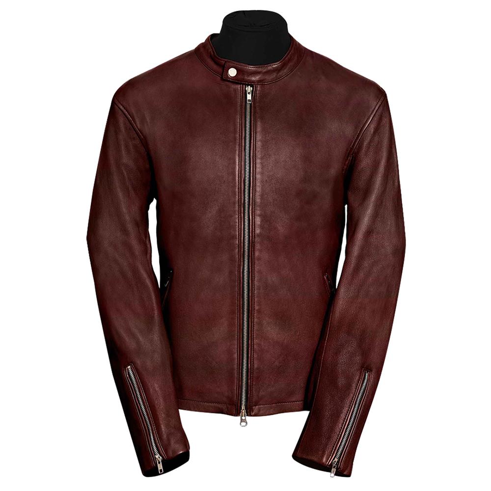 Moto Racer Brown Leather Jacket for Men - Genuine Slim Fit