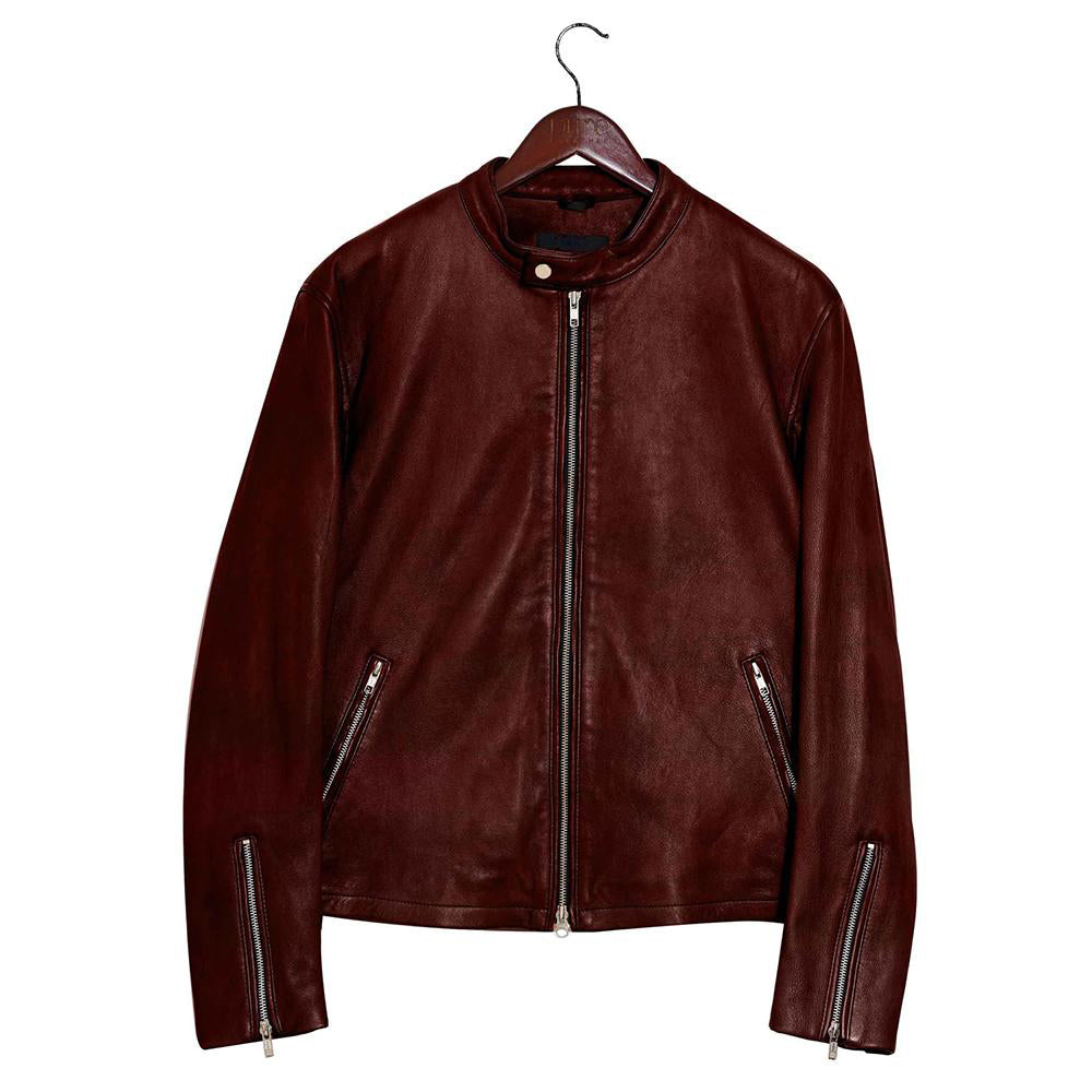 Moto Racer Brown Leather Jacket for Men - Genuine Slim Fit