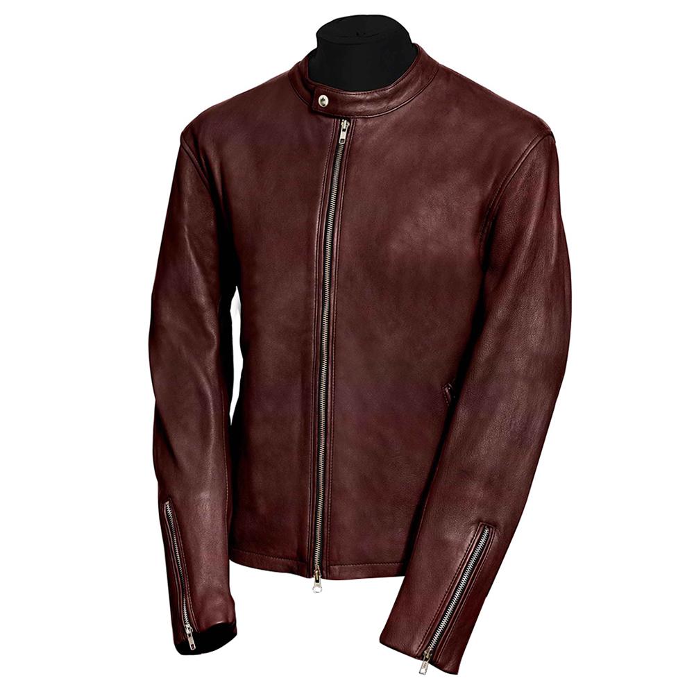 Moto Racer Brown Leather Jacket for Men - Genuine Slim Fit