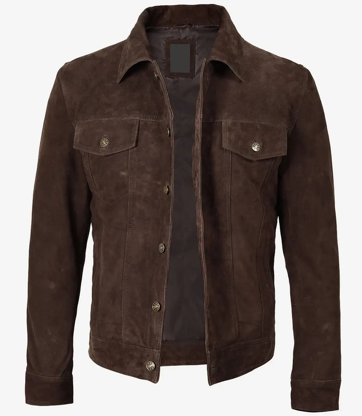 Men's Dark Brown Trucker Suede Jacket