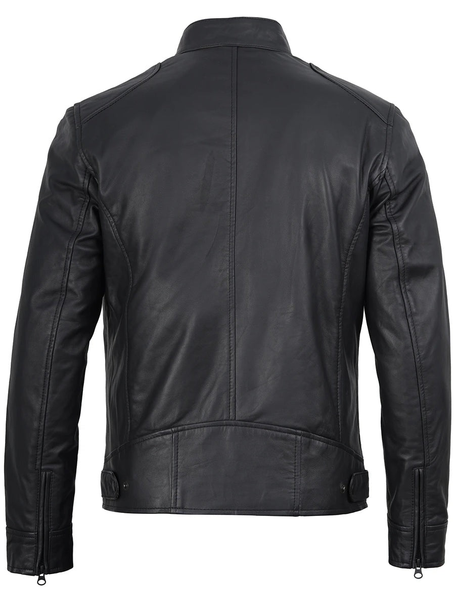 Men's Matte Black Cafe Racer Style Leather Jacket