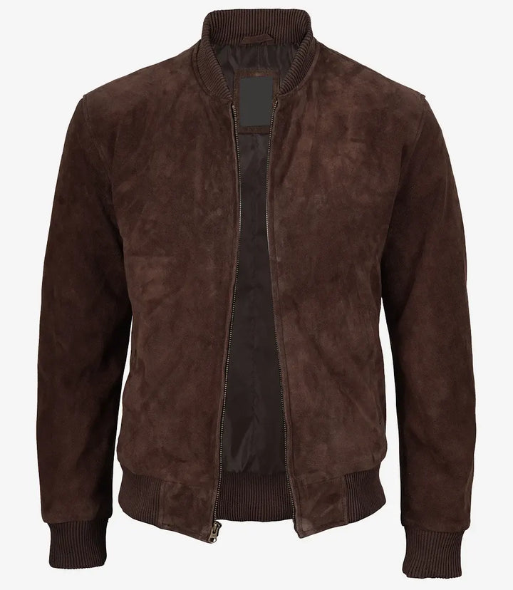 Men's Dark Brown Suede Bomber Jacket
