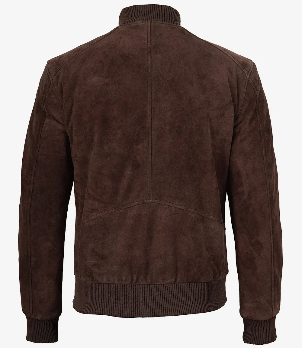 Men's Dark Brown Suede Bomber Jacket