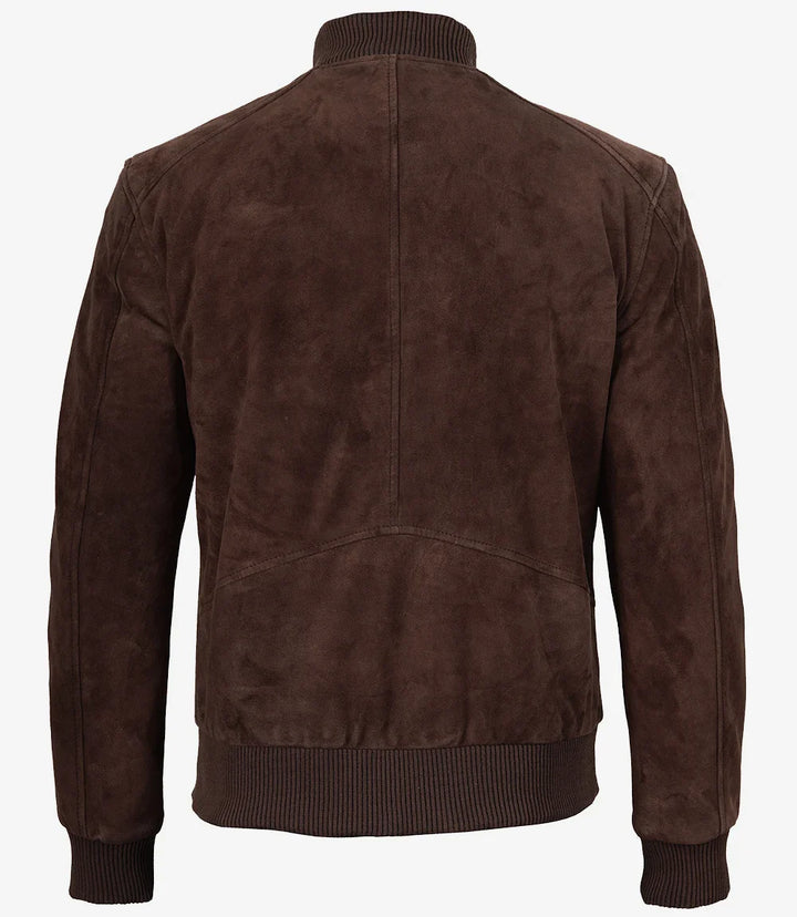 Men's Dark Brown Suede Bomber Jacket