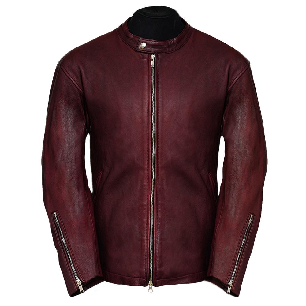 Moto Racer Burgundy Leather Jacket for Men - Genuine Slim Fit