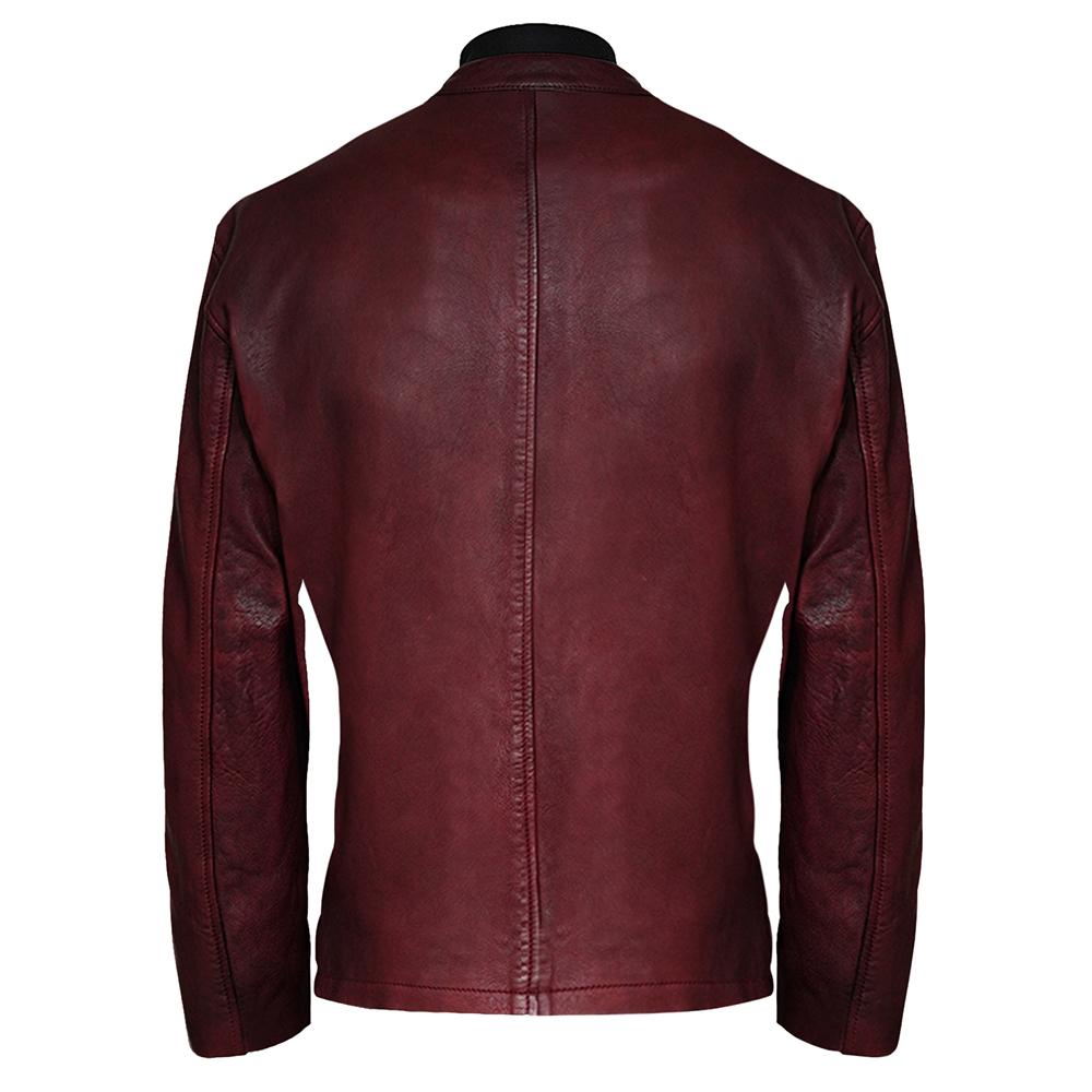 Moto Racer Burgundy Leather Jacket for Men - Genuine Slim Fit
