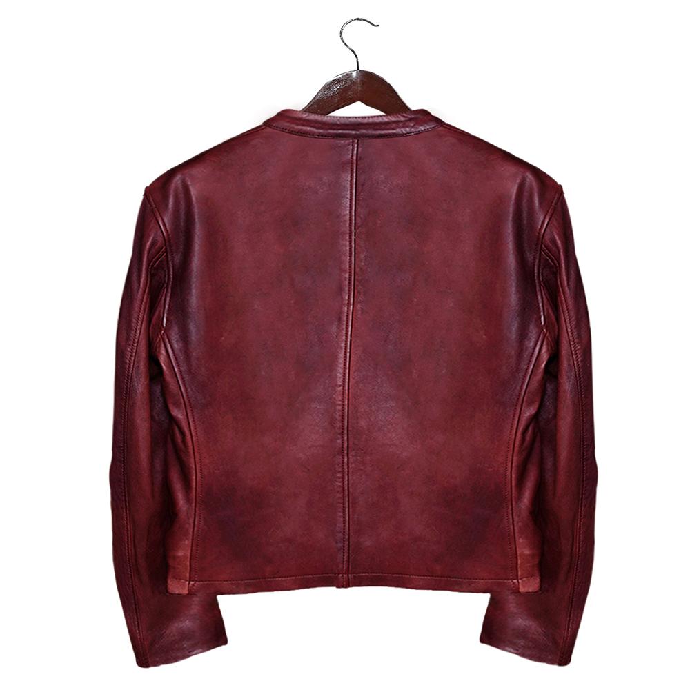 Moto Racer Burgundy Leather Jacket for Men - Genuine Slim Fit