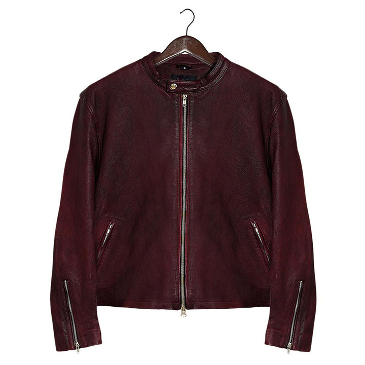 Moto Racer Burgundy Leather Jacket for Men - Genuine Slim Fit