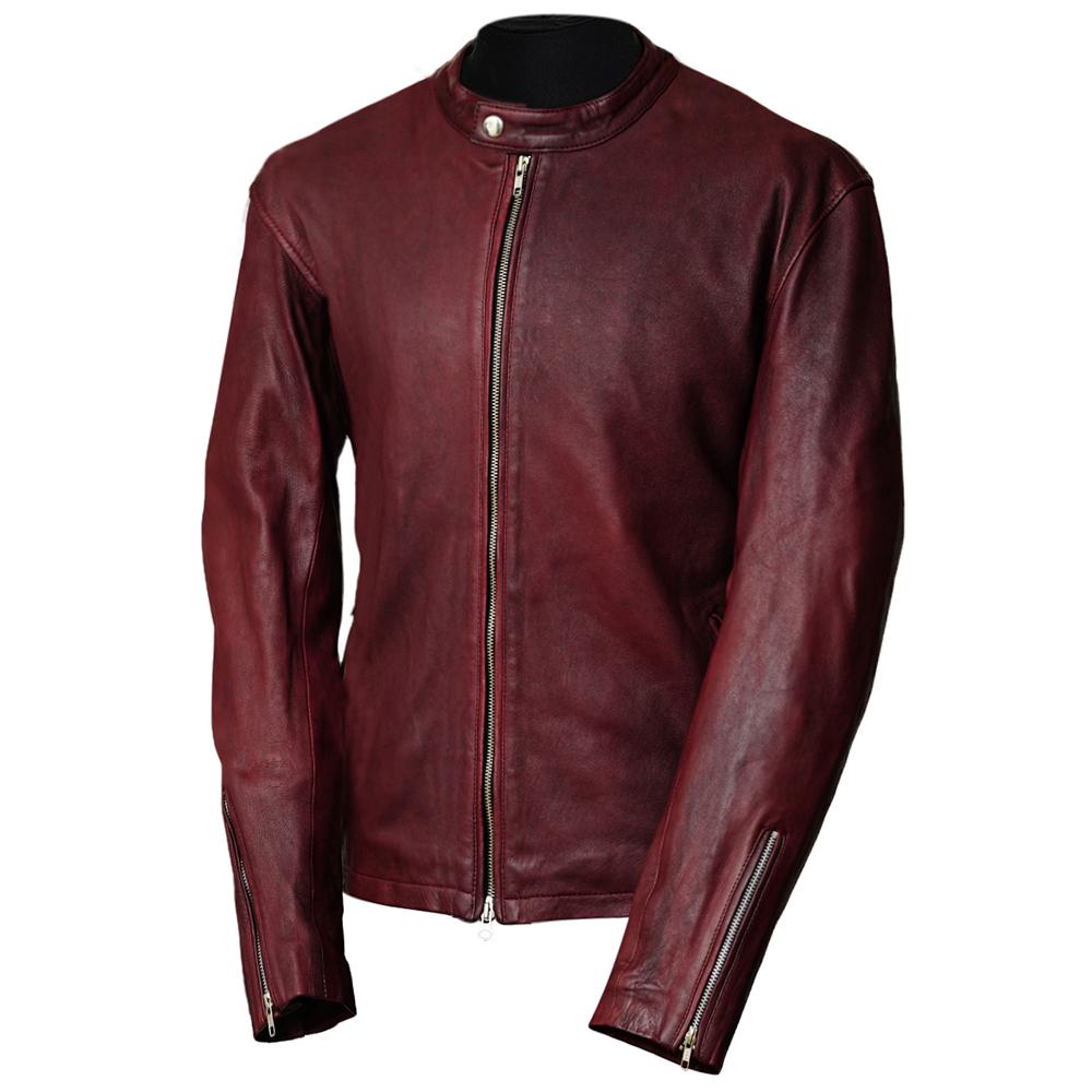 Moto Racer Burgundy Leather Jacket for Men - Genuine Slim Fit