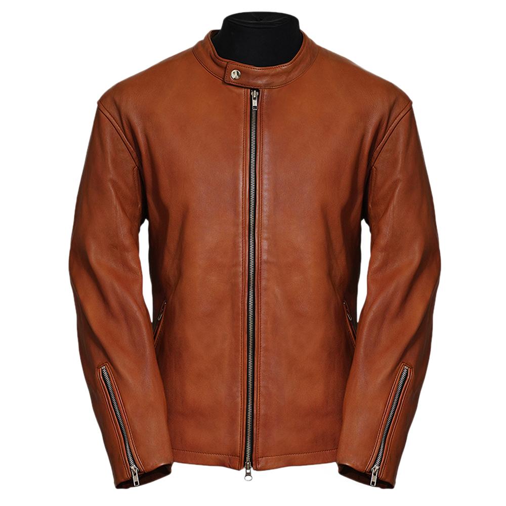 Moto Racer Camel Leather Jacket for Men - Genuine Slim Fit
