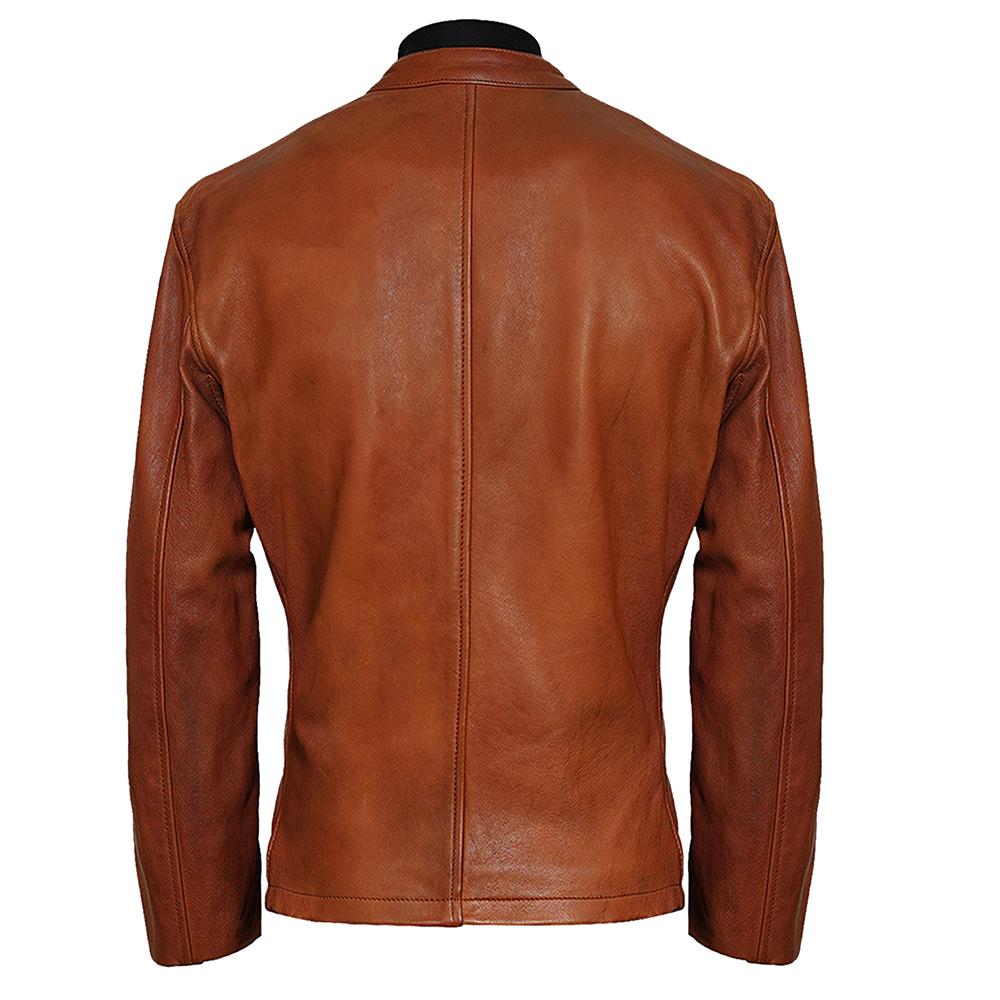 Moto Racer Camel Leather Jacket for Men - Genuine Slim Fit