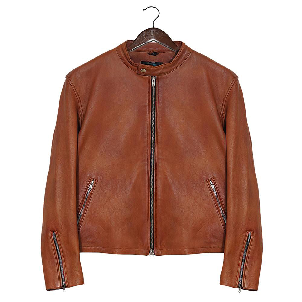 Moto Racer Camel Leather Jacket for Men - Genuine Slim Fit