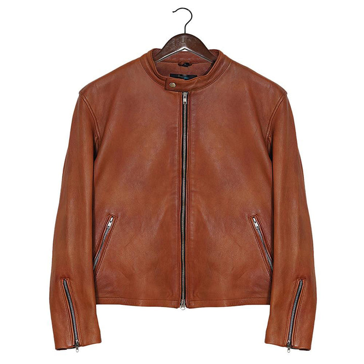 Moto Racer Camel Leather Jacket for Men - Genuine Slim Fit