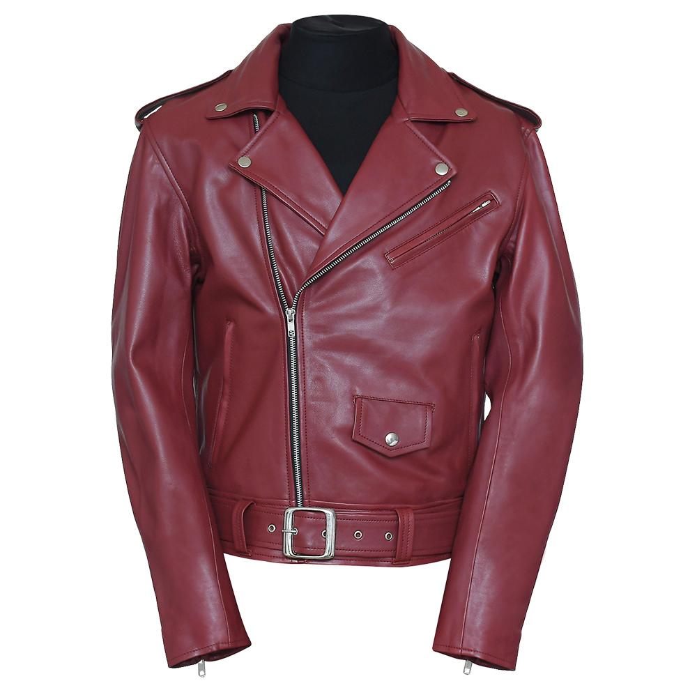 Premium Stylish Biker Red Leather Jacket for Men - Genuine Slim Fit