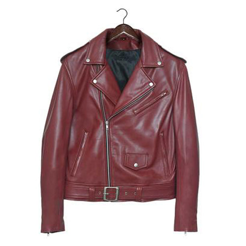 Premium Stylish Biker Red Leather Jacket for Men - Genuine Slim Fit