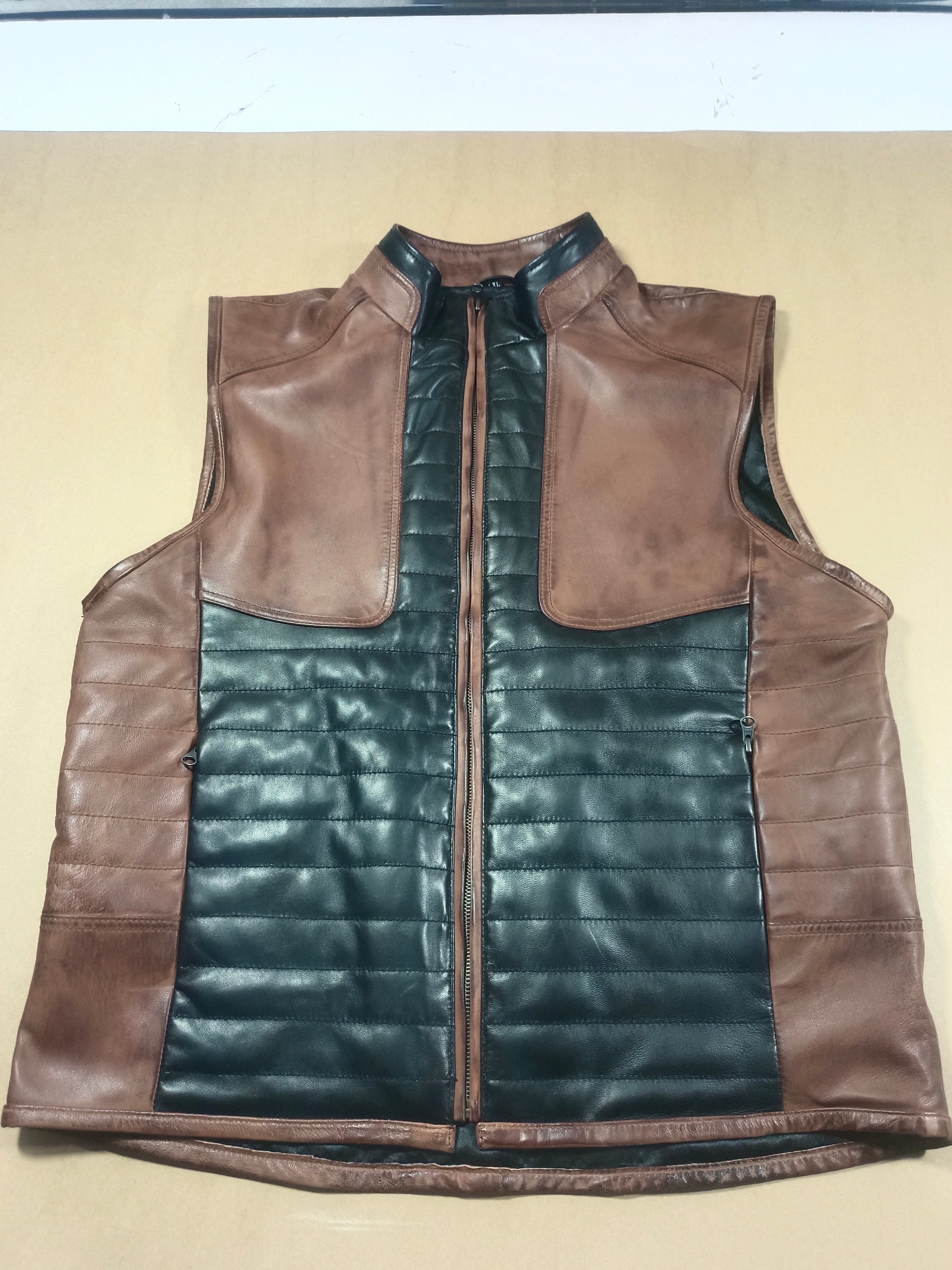 Unisex Brown & Black Leather Vest