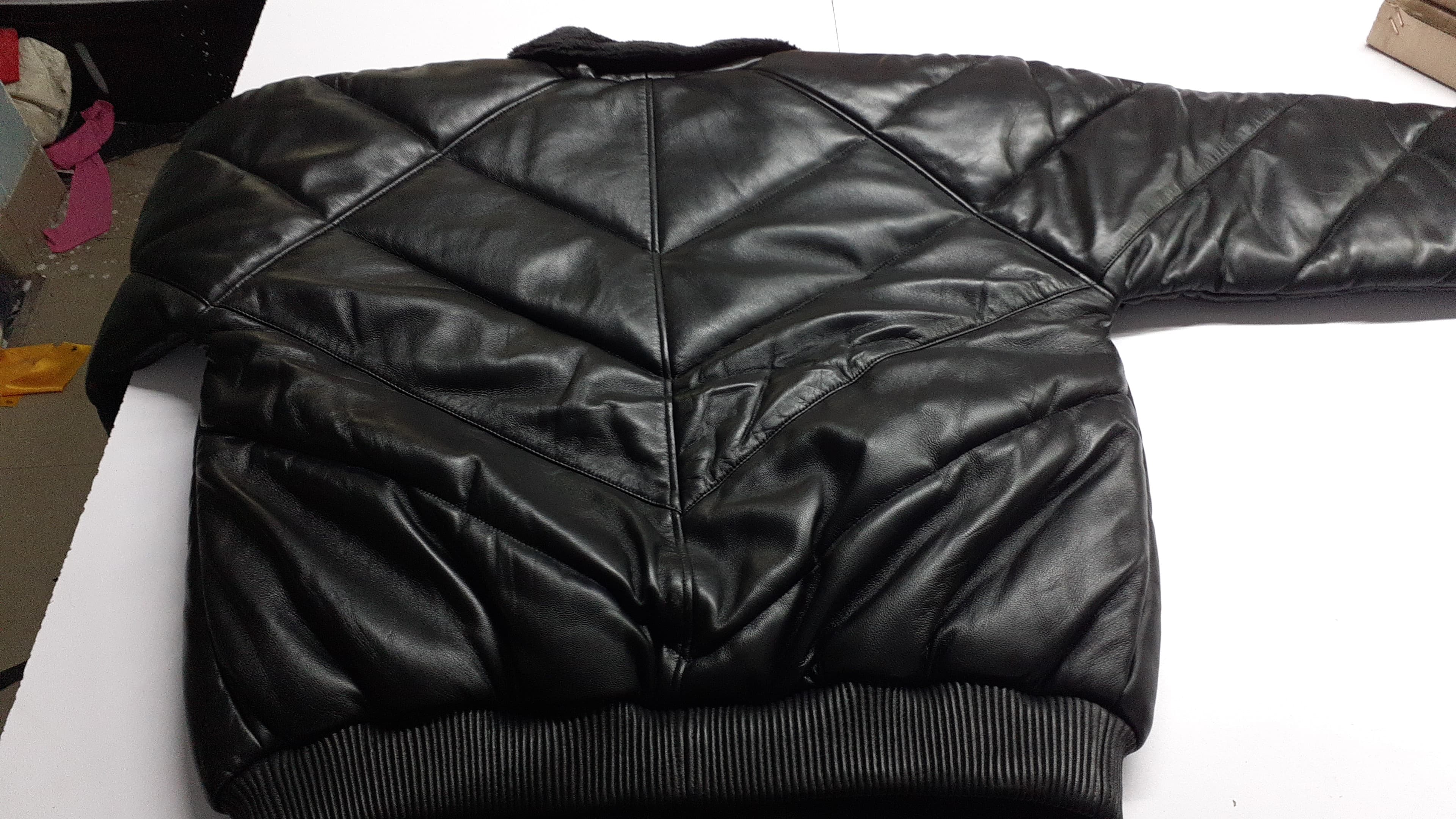 Puffer Padded Fur Bomber Leather Jacket Black