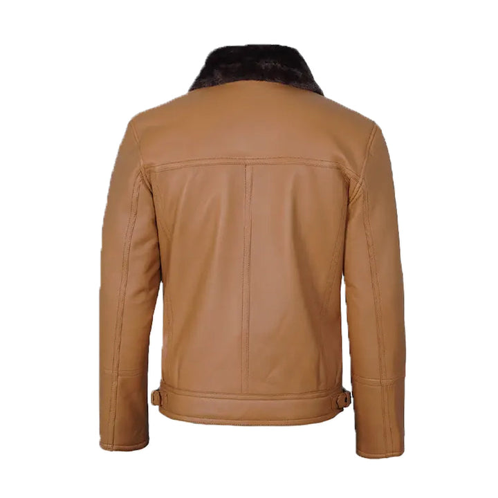 Men's Camel Brown Shearling Leather Moto Jacket