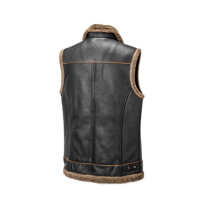 Men’s Black Vest With Brown Shearling Lining – Gilet with Zipper Pockets
