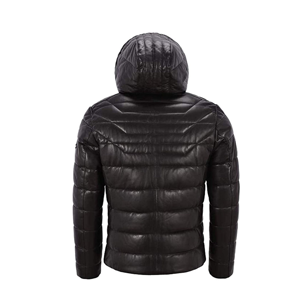 Men’s Black Puffer Hooded Quilted Jacket