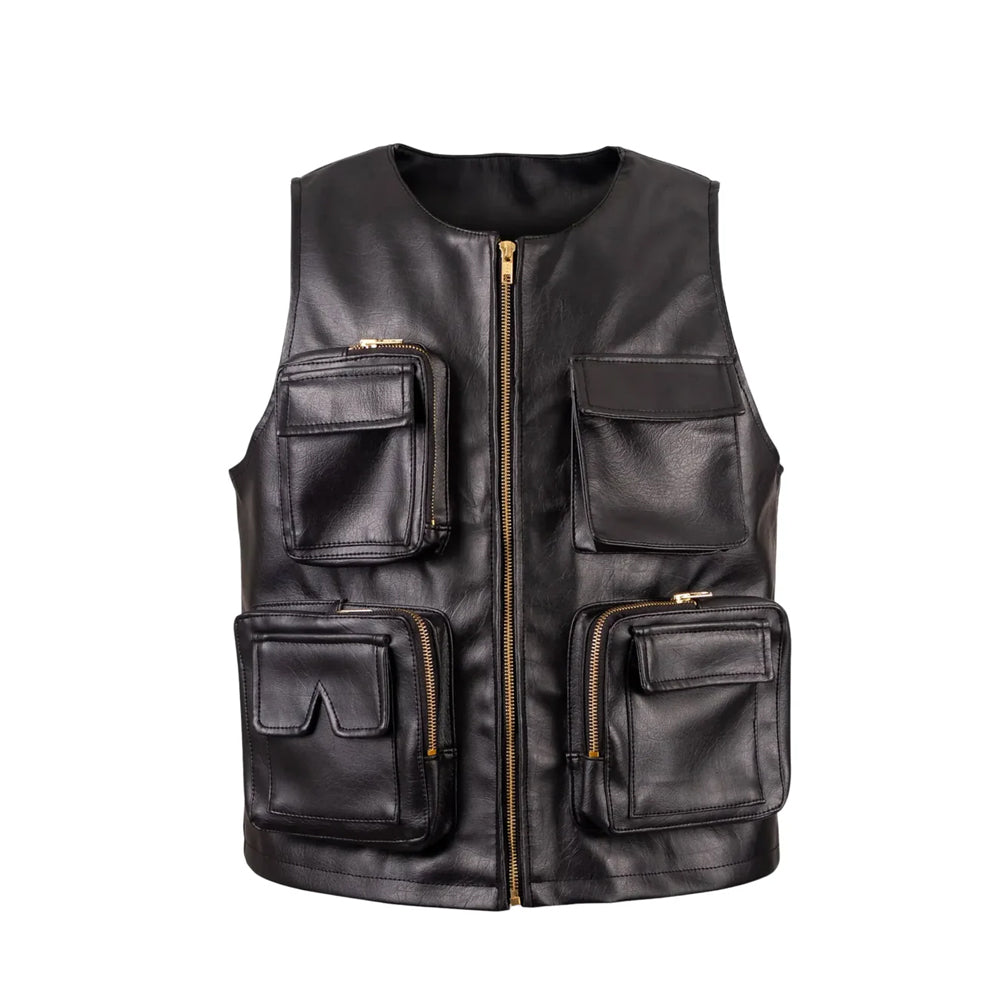 Unisex Black Leather Hunting Vest
