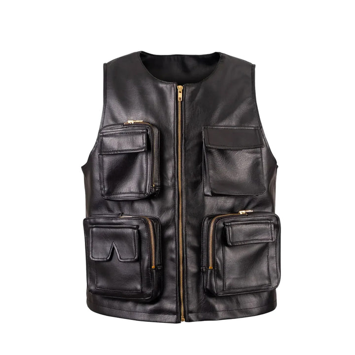 Unisex Black Leather Hunting Vest