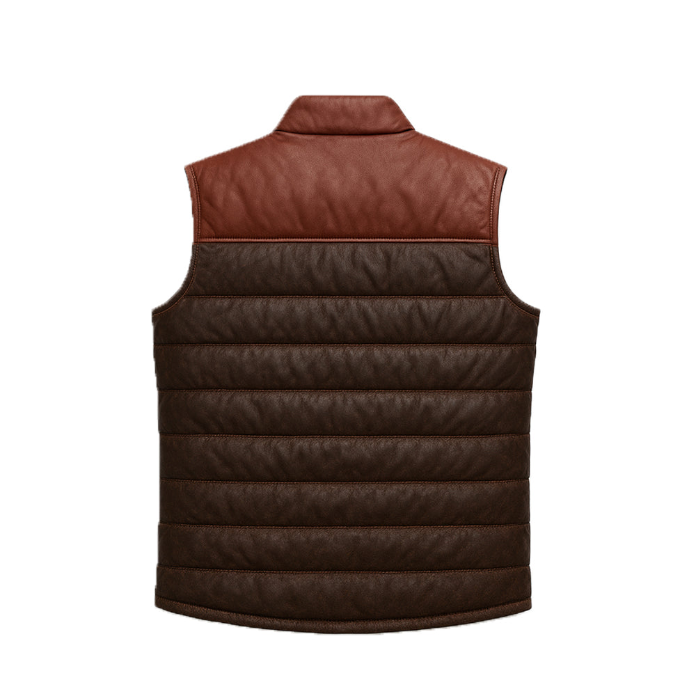 Unisex Bridger Maroon Leather Down Puffer Vest